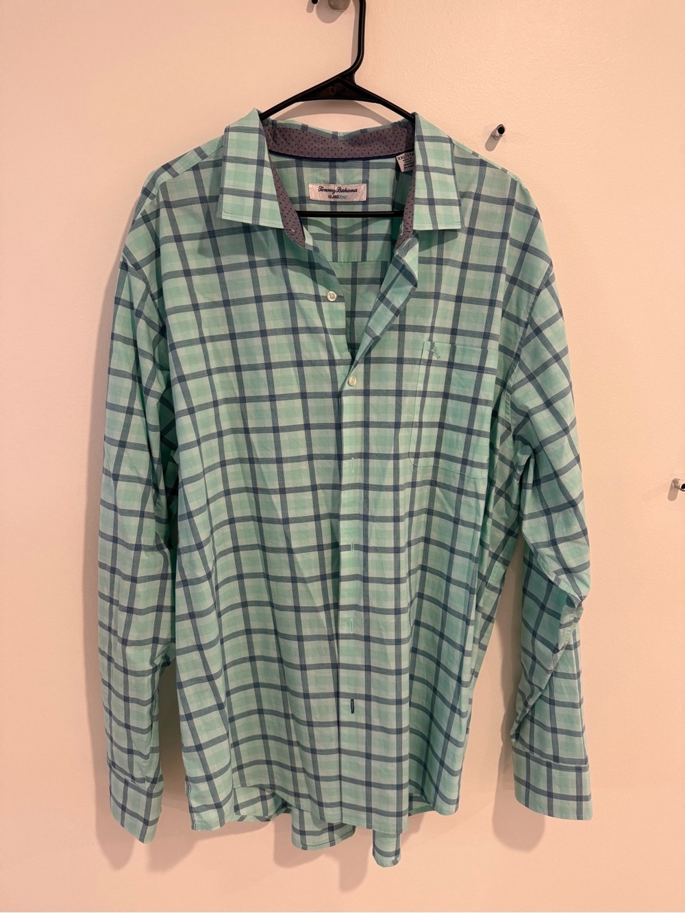 Tommy Bahama Mint Green and Navy Plaid Dress Shirt